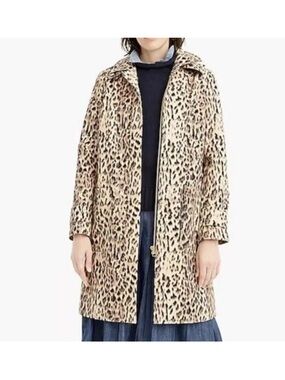 J. Crew NWT Leopard Print Women's Coat with detachable hood. Size 12.